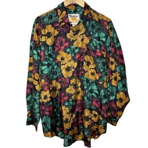 VTG Protest 100% Silk Shirt Mens Large Floral Button Up Long Sleeve Pocket Y2K